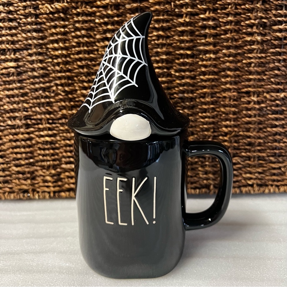 Rae Dunn EEK! Gnome Mug with a Spider Web Topper 16 Ounce
